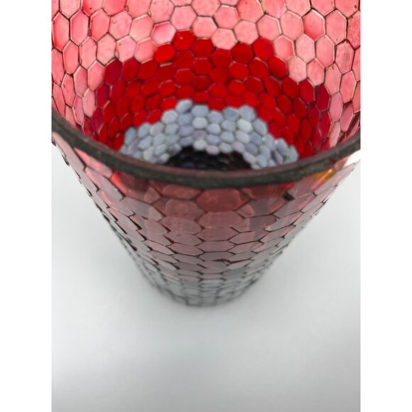 Honeycomb Hurricane Glass Mosaic 10" Tall, Charcoal Grey, Grey, Red, Light Red - Picture 9 of 13